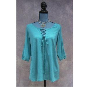 NEW Zeagoo Blue Cold Shoulder Top Laced Size L